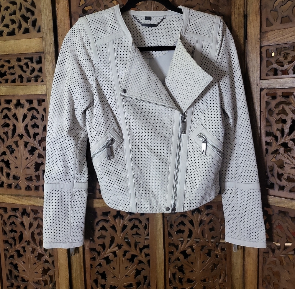 Rachel Zoe Light Gray Perforated Leather Jacket